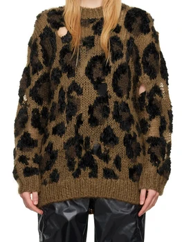 Женский свитер с леопардовым принтом, повседневная одежда, модный уличный тренд, верхняя одежда для вечеринок, свиданий, теплые весенние и зимние топы, толстовка с капюшоном