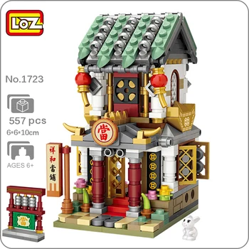 LOZ 1723 City Street Ломбард в Китайском квартале, аукционный дом, архитектура магазина, мини-блоки, кирпичи, строительная игрушка для детей, подарок без коробки
