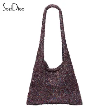 Soefdioo Модная вязаная сумка на одно плечо с мерцанием, женская лаконичная повседневная женская маленькая сумочка, потрясающая мягкая сумка-тоут