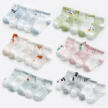 5 Пар/лот, детские носки для младенцев 0-3 лет, Детские носки для девочек, хлопковые милые короткие носки с героями мультфильмов, Сетчатые дышащие носки для малышей для мальчиков