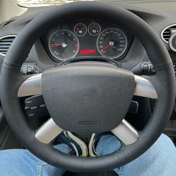 Автомобильный чехол на руль с ручной оплеткой для Ford Kuga Focus 2 C-MAX из мягкой перфорированной кожи из микрофибры с наборами игл и ниток