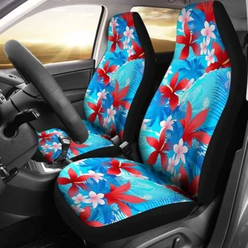 Гавайи, тропический гибискус, Плюмерия, пальмовые листья, чехлы для автомобильных сидений, упаковка из 2 универсальных защитных чехлов для передних сидений