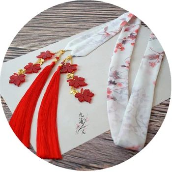 Красная китайская одежда с длинными кисточками в виде кленовых листьев, повязка для волос, аксессуары в стиле ретро, ветер