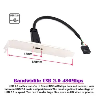 Xiwai 20 см Разъем USB 2.0 9Pin 10Pin для подключения материнской платы к USB 3.1 Type C Кабель-адаптер USB C с кронштейном
