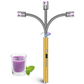 Портативная USB-зажигалка с поворотом шланга на 360 °, Беспламенная свеча для подзарядки электрической дуги, Длинная плазменная зажигалка с дисплеем мощности, Инструменты для курения