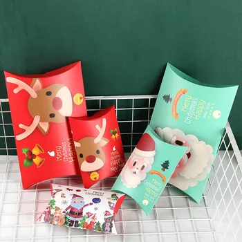 10ШТ Рождественская коробка в форме подушки, подарочные коробки для конфет, принадлежности для Рождественской вечеринки с ручным подарком, большой размер, маленький размер, креативный мультфильм