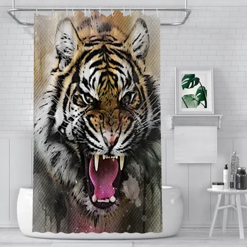 Художественная роспись тигра Занавески для душа в ванной с дикими животными Водонепроницаемая перегородка Креативный домашний декор Аксессуары для ванной комнаты
