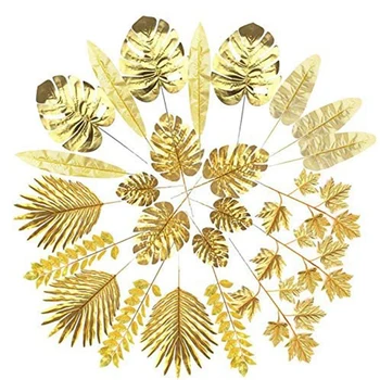 24шт искусственных листьев Золотые пальмовые листья Золотые тропические растения Пальмовые листья для свадьбы Украшения для дома своими руками