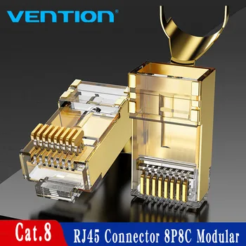 Vention Cat8 Разъем RJ45 8P8C Модульный Штекер Головки Кабеля Ethernet Позолоченный Cat8 FTP Обжимной Сетевой Разъем RJ45 Для Обжима Щипцов Cat8