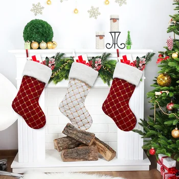 Рождественские чулки, классические каминные чулки с плюшевыми манжетами, блестящие пайетки для домашнего декора