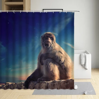 Забавная занавеска для душа, креативная 3D-обезьяна в сумерках, Орангутанг, Красавица С животным принтом для фона в ванной, Водонепроницаемые комплекты из полиэстера