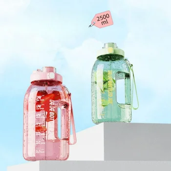 Tritan Тонны бутылок BOTTLED JOY Большой емкости для воды с соломинкой для прямого питья, Двойные бутылки для питья с большим животом