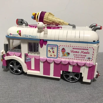 3D модель DIY Mini Blocks Bricks Building Vehicle World Розовая машина для мороженого, холодный напиток, конфеты, грузовик с едой, игрушки для детей