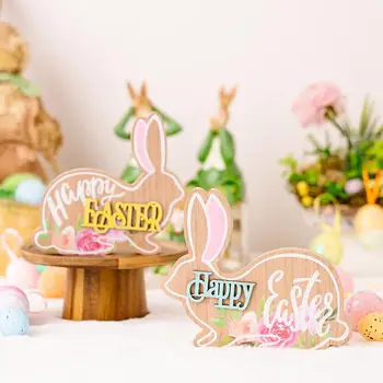 Мультяшные Пасхальные деревянные украшения в виде кролика, Поделки, Детские игрушки, подарки, Счастливой Пасхи, украшения для домашнего стола