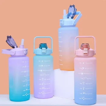 2-литровая бутылка для воды, большая емкость, мотивационная бутылка для питья, спортивная бутылка для воды на открытом воздухе с отметкой времени, милые пластиковые стаканчики