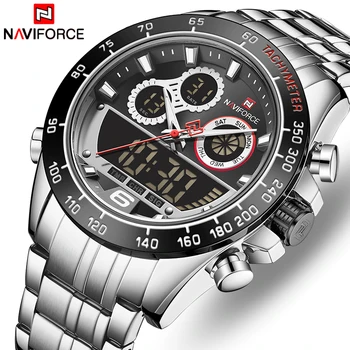 Мужские часы бренда NAVIFORCE, роскошные синие спортивные кварцевые наручные часы с цифрами и двойным дисплеем, водонепроницаемые часы с датой из нержавеющей стали, мужские часы с датой