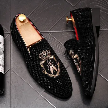 Новые роскошные мужские кожаные лоферы на плоской подошве с шипами в виде одуванчиков, модные мужские модельные туфли с вышивкой, тапочки, повседневная обувь 24