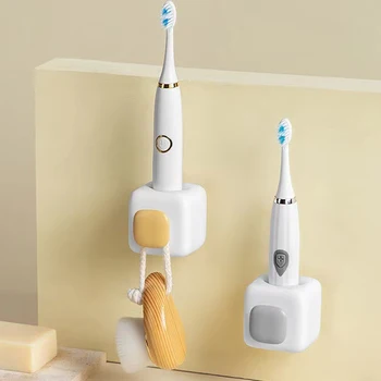 Модный стеллаж для хранения электрических зубных щеток в ванной комнате, самоклеящийся настенный держатель для зубных щеток, стойка с крючком для хранения полотенец
