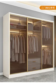 Шкаф для одежды Домашняя спальня Роскошный шкаф для хранения с раздвижной стеклянной дверью Простой современный шкафчик-купе