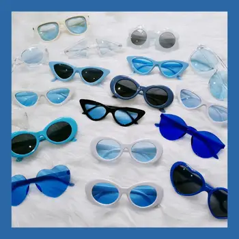 Синие солнцезащитные очки Европейская Американская Ретро Свежая индивидуальность Солнцезащитные очки для девушки Кошачий глаз Квадратные Треугольные Личностные очки