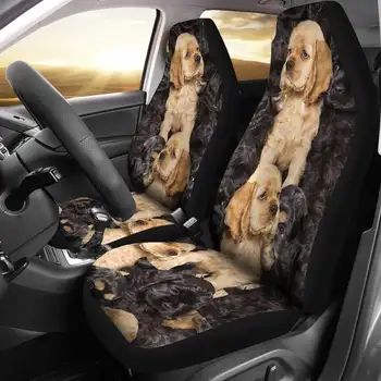 Чехлы для автомобильных сидений с принтом Кокер-спаниеля, Комплект из 2 предметов, Автомобильные аксессуары, Чехлы для сидений