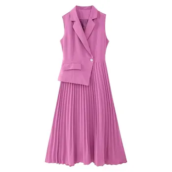 Новая темпераментная женская мода Ruili розовая плиссированная рубашка-юбка с отстрочкой