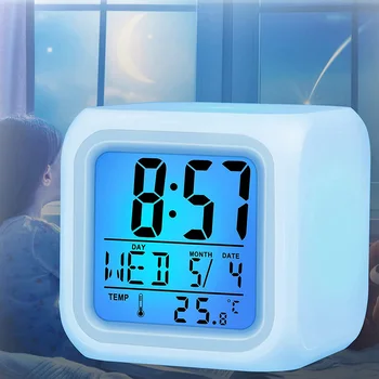 7 светодиодов, меняющих цвет, Цифровой световой будильник, Термометр, Меняющий цвет, Электронные часы для детской спальни, Новинка