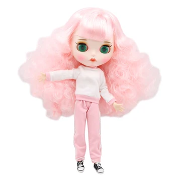 Кукла ICY DBS Blyth с белой кожей и суставами, розовые волосы в стиле афро, новое матовое лицо с бровями, Блеск для губ BLQE126/300