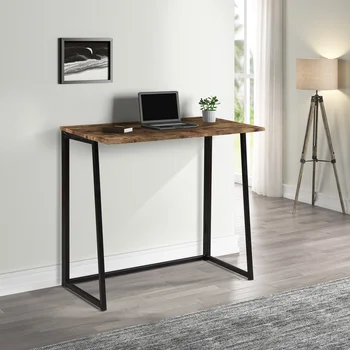 Складной компьютерный стол в индустриальном стиле, складной стол для ноутбука для небольших офисов, Маленький компьютерный стол без сборки, коричневый