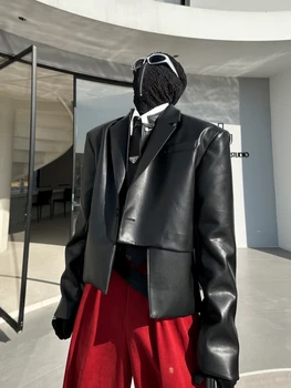 XS-6XL Новинка 2023 года, Мужская Женская одежда для ди-джеев, Мотоциклетный силуэт, поддельная кожаная куртка-двойка, костюмы певцов для влюбленных больших размеров