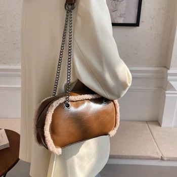 Новая лаконичная женская кожаная сумка через плечо с ремешком на цепочке, покрытая мехом, сумки через плечо, женский кошелек, сумка-тоут, сумка-мессенджер, сумка-хобо
