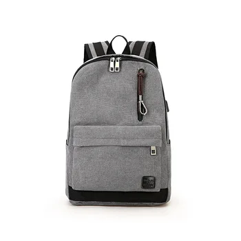 Холщовый рюкзак С интерфейсом USB, отверстие для наушников, школьная сумка для студента, Многофункциональная сумка для компьютера, Однотонный рюкзак для путешествий на открытом воздухе