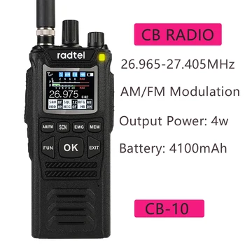 Radtel CB-10 Портативная Рация 27 МГц CB Радио HAM Трансивер 4 Вт 12 В AM/FM CB каналы 26-27 МГц 4100hAm Аккумулятор для грузовика