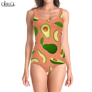 Женский купальник CLOOCL 2023, цельный костюм, купальник с фруктовым принтом авокадо, монокини без рукавов, охлаждающая летняя одежда