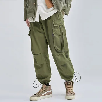 Мешковатые брюки-карго DEEPTOWN, мужские свободные повседневные черно-зеленые брюки, мужская рабочая одежда с лентами, Японская уличная одежда в стиле хип-хоп, мода Весна