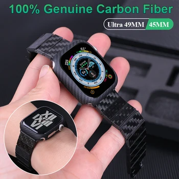 для Apple Watch Ultra 49 мм 45 мм 100% Чехол из Натурального Углеродного Волокна Ремешок для Iwatch Серии 8 7 45 мм Бизнес Легкий Браслет