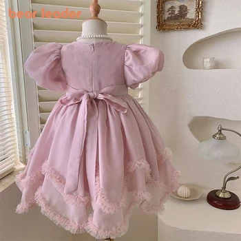 Платье для девочек Bear Leader Лето 2023, новое модное платье принцессы с пузырчатыми рукавами для маленькой девочки, детское платье для дня рождения, платье