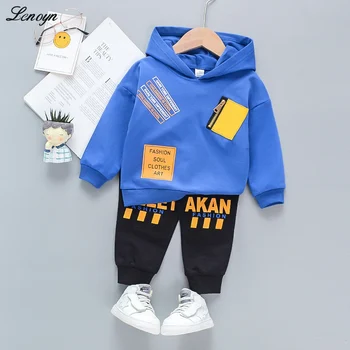 Lenoyn / сезон Весна-осень 2023, однотонный свитер и брюки, детский комплект для мальчиков, комплект одежды из двух предметов