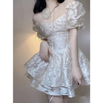 Элегантное Женское платье Сказочной принцессы с коротким рукавом в винтажном стиле Lolita Kawaii, новая Корейская мода Y2K, милое Летнее мини-платье для девочек 2022